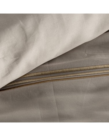 Pościel satyna bawełniana 160x200 + 2x70x80 Haft 4 beżowa/złota Eurofirany