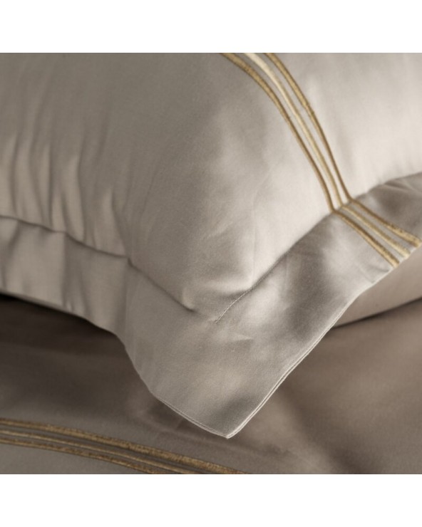 Pościel satyna bawełniana 160x200 + 2x70x80 Haft 4 beżowa/złota Eurofirany