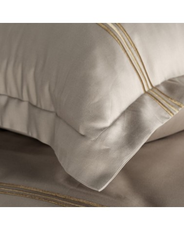 Pościel satyna bawełniana 160x200 + 2x70x80 Haft 4 beżowa/złota Eurofirany