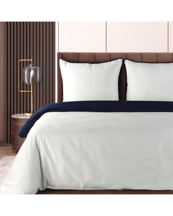 Pościel satyna bawełniana 160x200 + 2x70x80 Lunara biała/granatowa Eurofirany