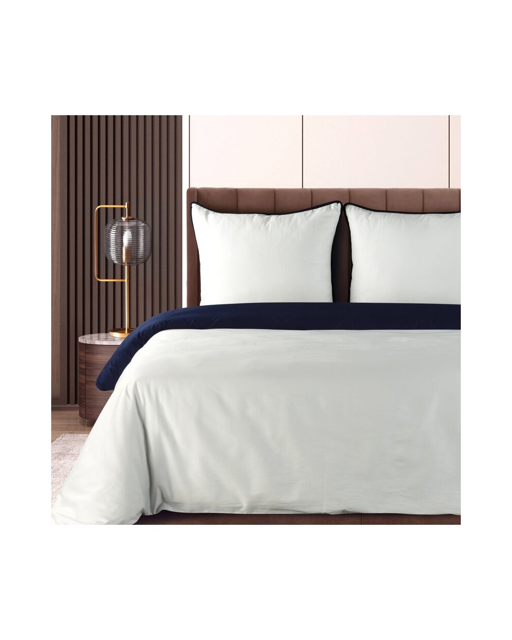 Pościel satyna bawełniana 160x200 + 2x70x80 Lunara biała/granatowa Eurofirany