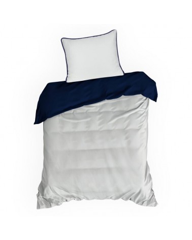 Pościel satyna bawełniana 200x220 + 2x70x80 Lunara biała/granatowa Eurofirany