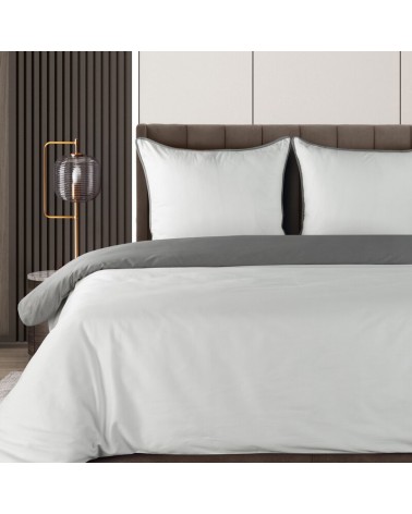 Pościel satyna bawełniana 160x200 + 2x70x80 Lunara biała/stalowa Eurofirany