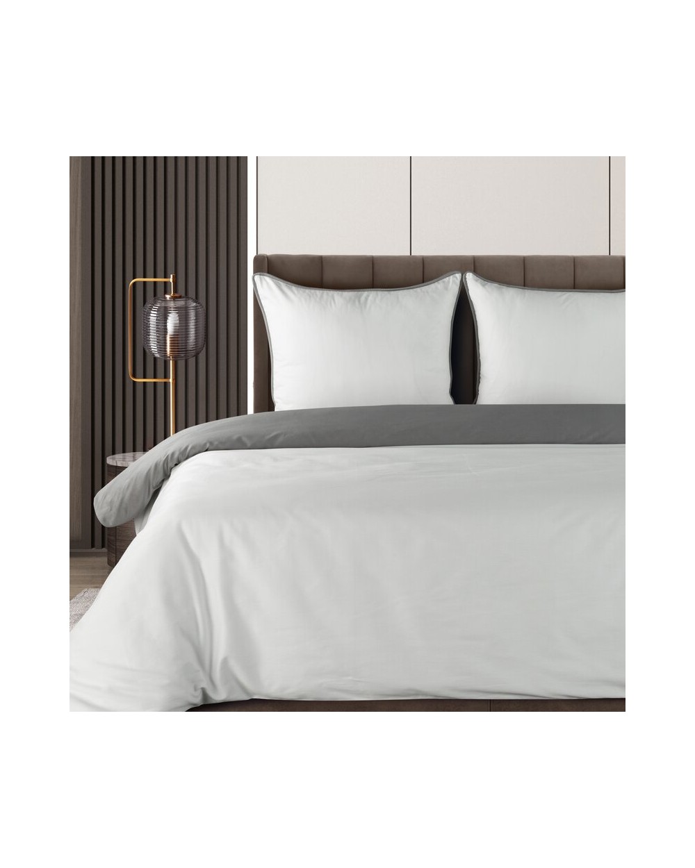 Pościel satyna bawełniana 200x220 + 2x70x80 Lunara biała/stalowa Eurofirany