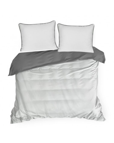 Pościel satyna bawełniana 200x220 + 2x70x80 Lunara biała/stalowa Eurofirany