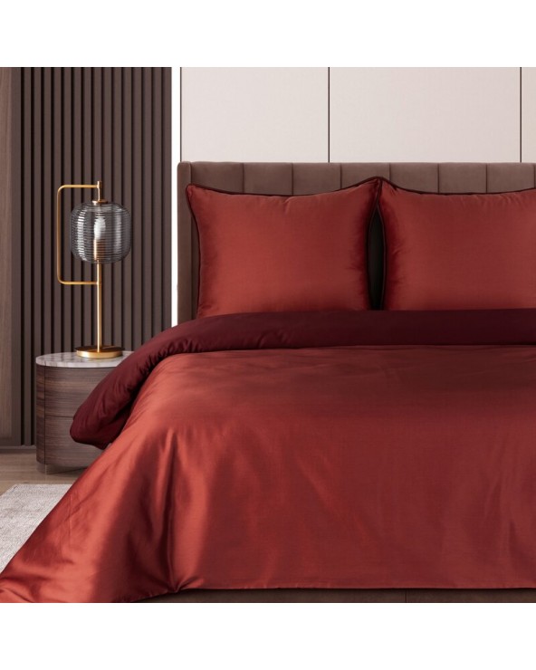 Pościel satyna bawełniana 140x200 + 1x70x80 Lunara bordowa/marsala Eurofirany