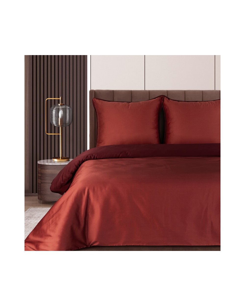 Pościel satyna bawełniana 200x220 + 2x70x80 Lunara bordowa/marsala Eurofirany