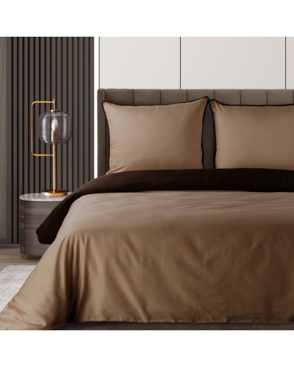 Pościel satyna bawełniana 140x200 + 1x70x80 Lunara brązowa/jasnobrązowa Eurofirany