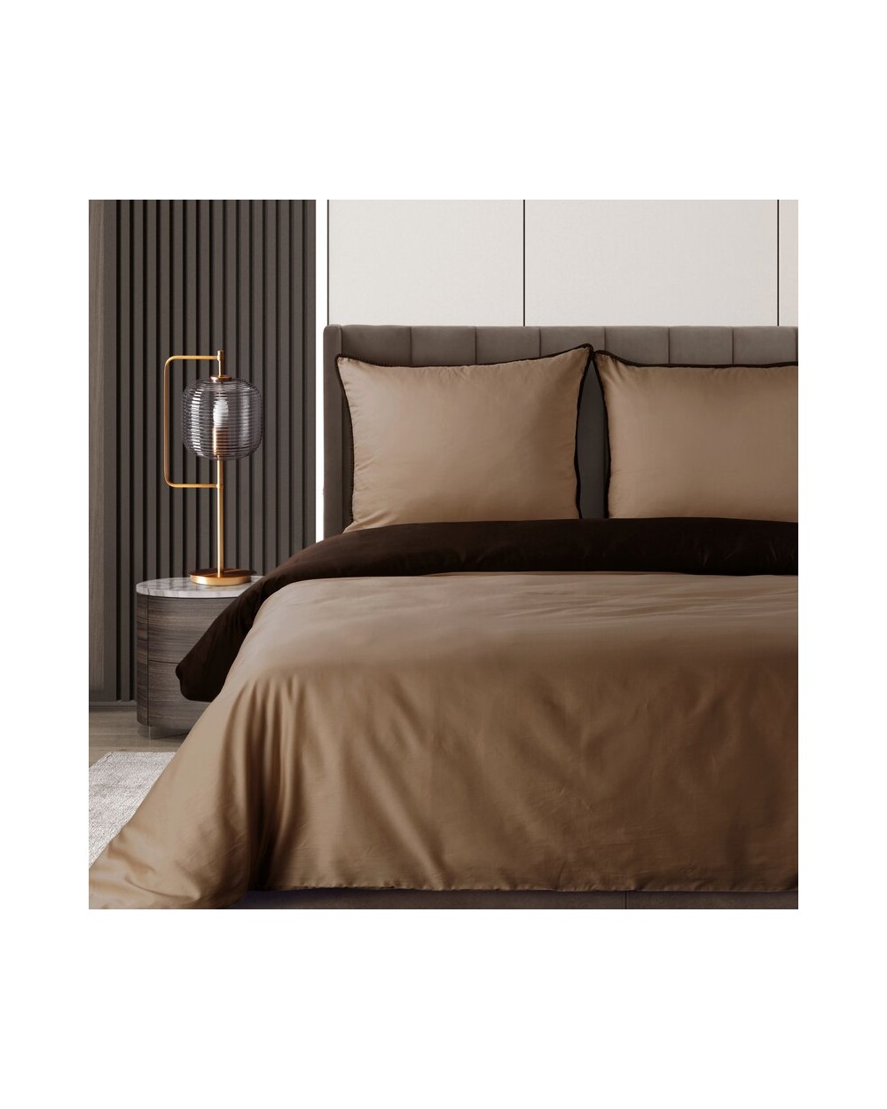 Pościel satyna bawełniana 140x200 + 1x70x80 Lunara brązowa/jasnobrązowa Eurofirany