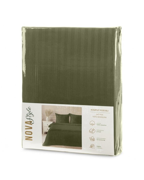 Pościel adamaszek 160x200 + 2x70x80 Vera oliwkowa Eurofirany