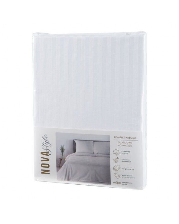 Pościel adamaszek 160x200 + 2x70x80 Pasy biała Eurofirany