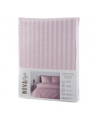 Pościel adamaszek 200x220 + 2x70x80 Pasy różowa Eurofirany