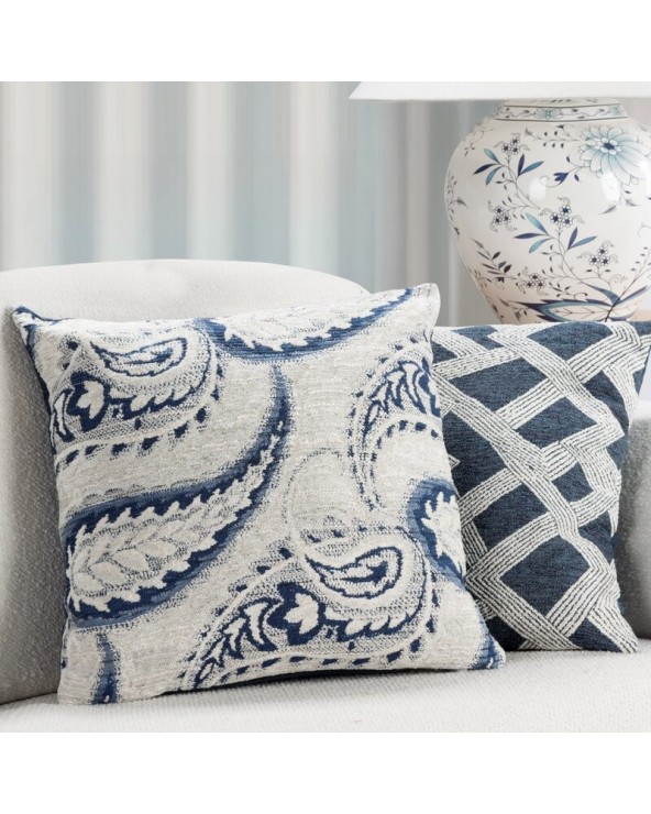 Poszewka szenil 43x43 Dalia kremowa/niebieska Eurofirany