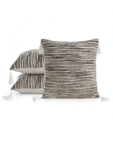 Poszewka szenil z frędzlami 45x45 Enid ciemnobeżowa Eurofirany