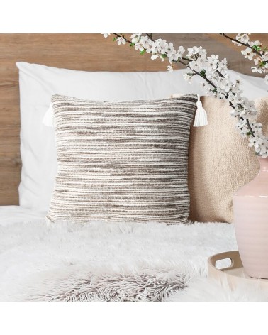 Poszewka szenil z frędzlami 45x45 Enid ciemnobeżowa Eurofirany