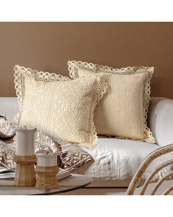 Poszewka ażurowa koronka 40x40 Megan jasnobeżowa Eurofirany