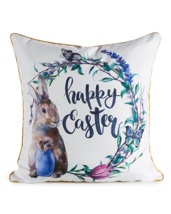 Poszewka wielkanocna 45x45 Wiosna 52 biała/niebieska Eurofirany