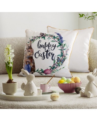 Poszewka wielkanocna 45x45 Wiosna 52 biała/niebieska Eurofirany