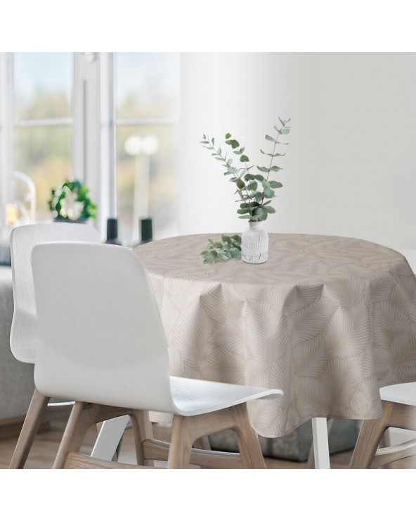 Obrus ogrodowy wodoodporny okrągły 150cm Garden 11E beżowy/biały Eurofirany