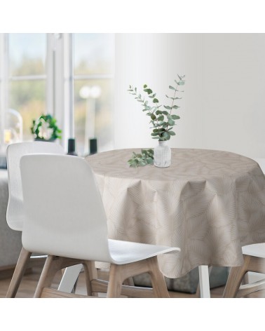 Obrus ogrodowy wodoodporny okrągły 150cm Garden 11E beżowy/biały Eurofirany