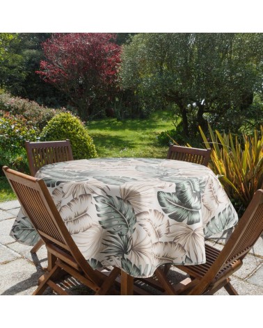 Obrus ogrodowy wodoodporny okrągły 150cm Garden 13E kremowy/zielony Eurofirany