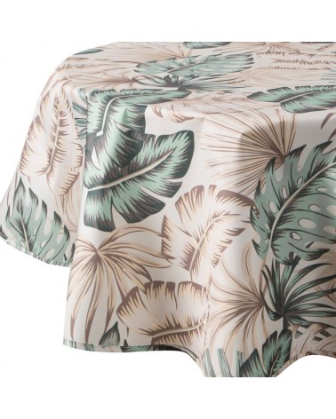 Obrus ogrodowy wodoodporny okrągły 150cm Garden 13E kremowy/zielony Eurofirany