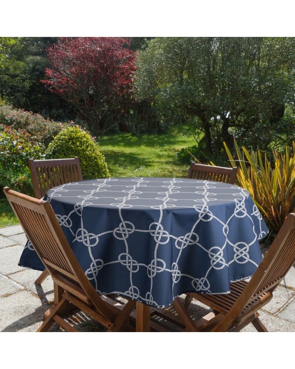 Obrus ogrodowy wodoodporny okrągły 150cm Garden 15E granatowy/biały Eurofirany