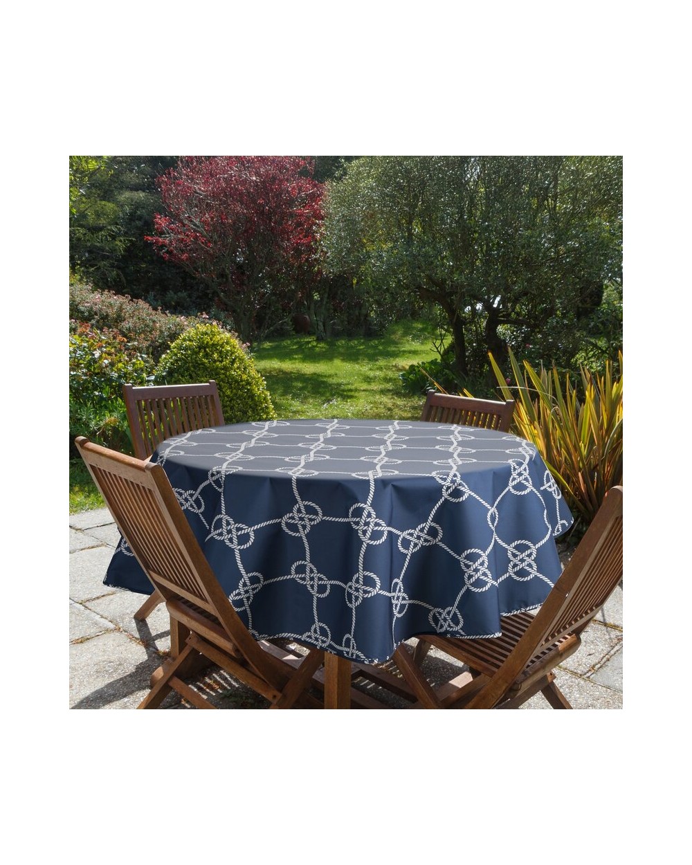 Obrus ogrodowy wodoodporny okrągły 150cm Garden 15E granatowy/biały Eurofirany