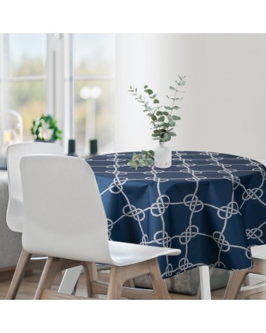 Obrus ogrodowy wodoodporny okrągły 150cm Garden 15E granatowy/biały Eurofirany