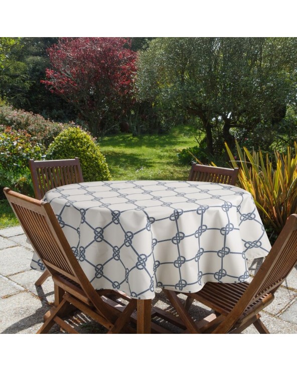 Obrus ogrodowy wodoodporny okrągły 150cm Garden 17E biały/granatowy Eurofirany