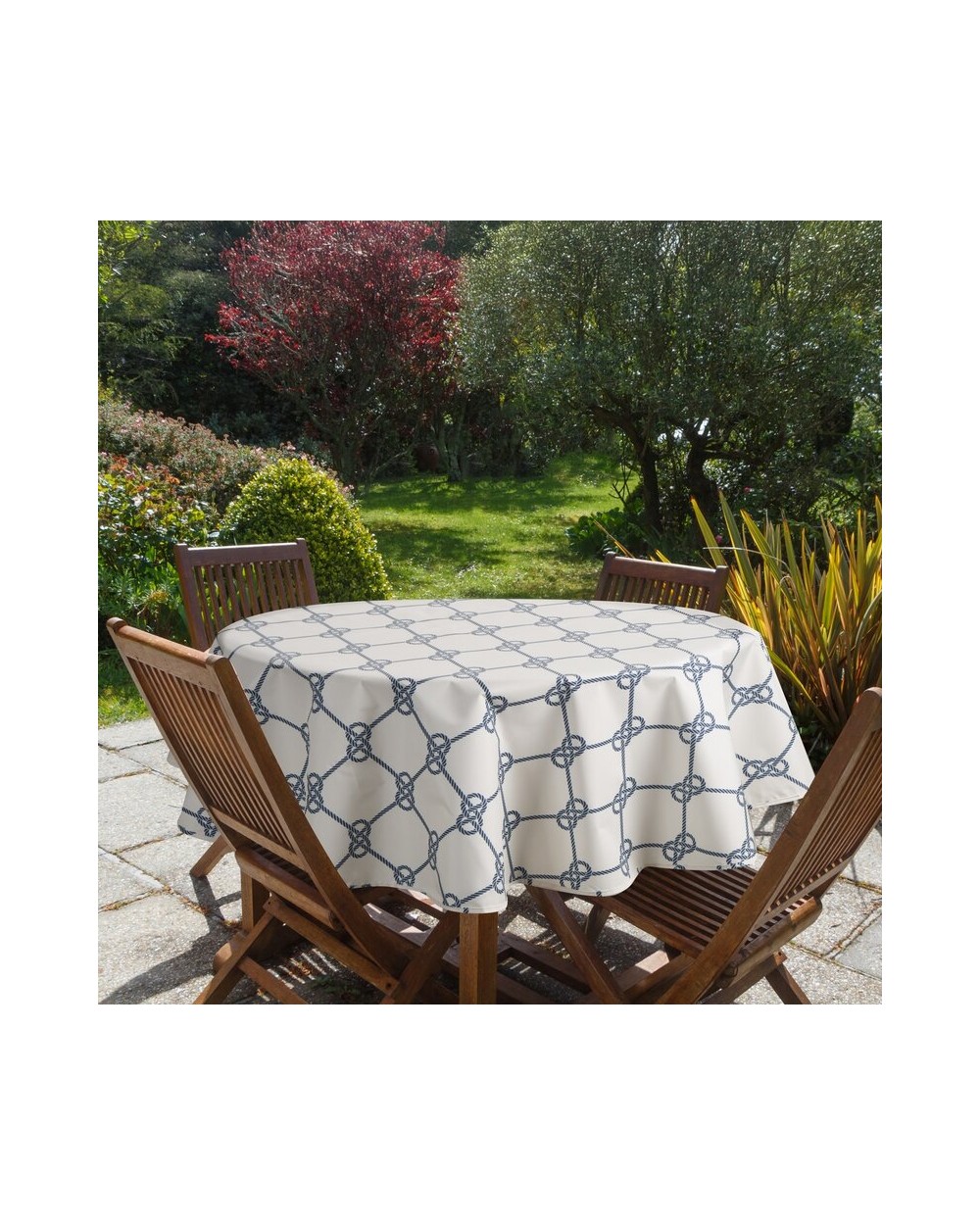 Obrus ogrodowy wodoodporny okrągły 150cm Garden 17E biały/granatowy Eurofirany