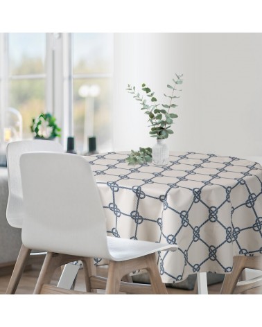 Obrus ogrodowy wodoodporny okrągły 150cm Garden 17E biały/granatowy Eurofirany