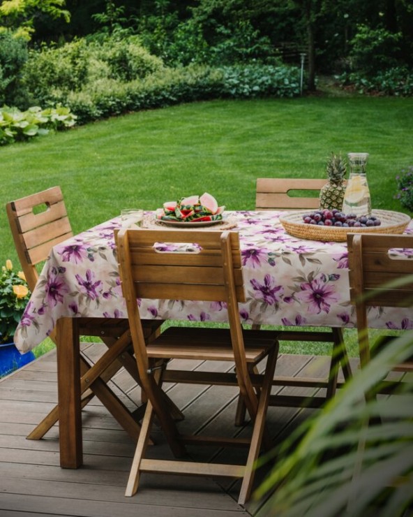 Bieżnik ogrodowy wodoodporny 40x180 Garden 29B kremowy/różowy Eurofirany