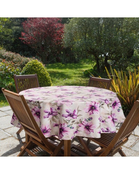 Obrus ogrodowy wodoodporny okrągły 150cm Garden 29E kremowy/różowy Eurofirany