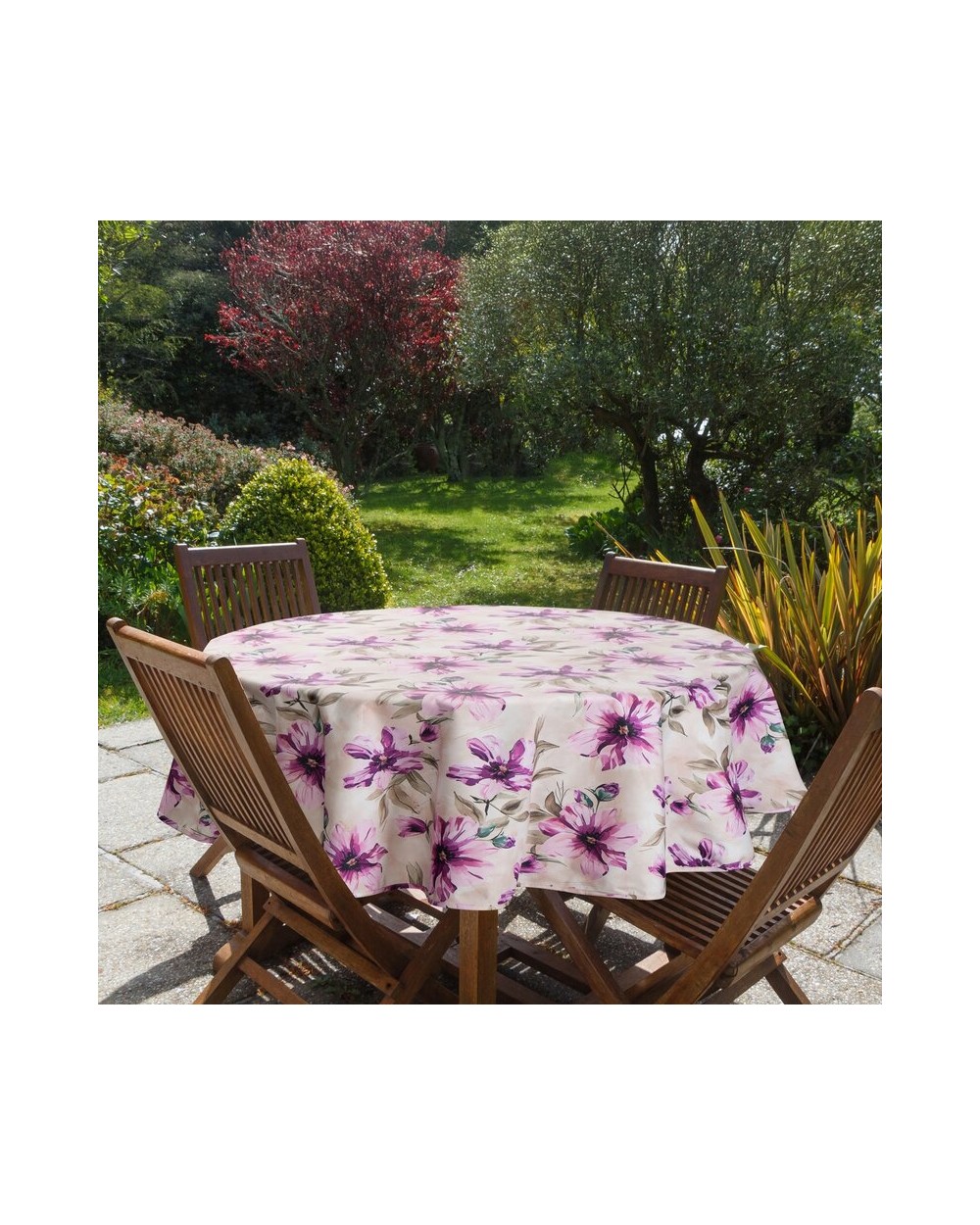 Obrus ogrodowy wodoodporny okrągły 150cm Garden 29E kremowy/różowy Eurofirany