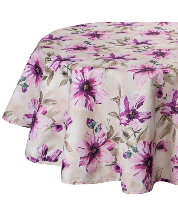 Obrus ogrodowy wodoodporny okrągły 150cm Garden 29E kremowy/różowy Eurofirany