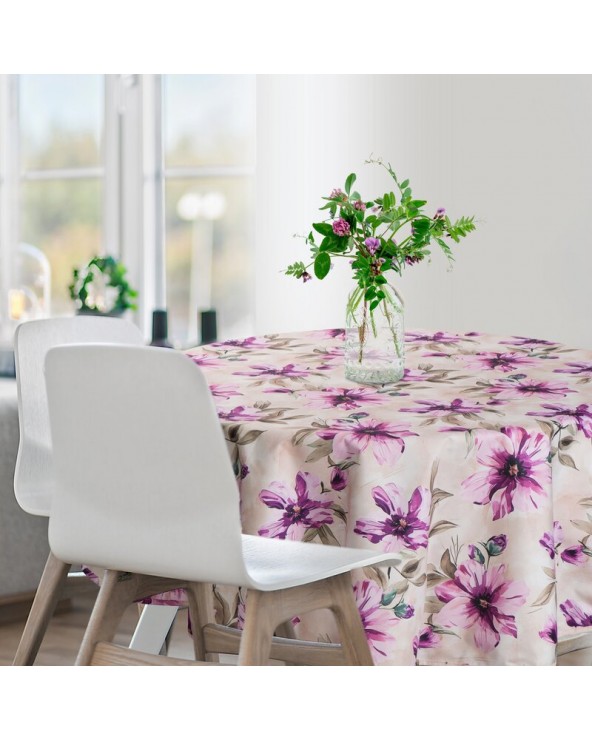 Obrus ogrodowy wodoodporny okrągły 150cm Garden 29E kremowy/różowy Eurofirany