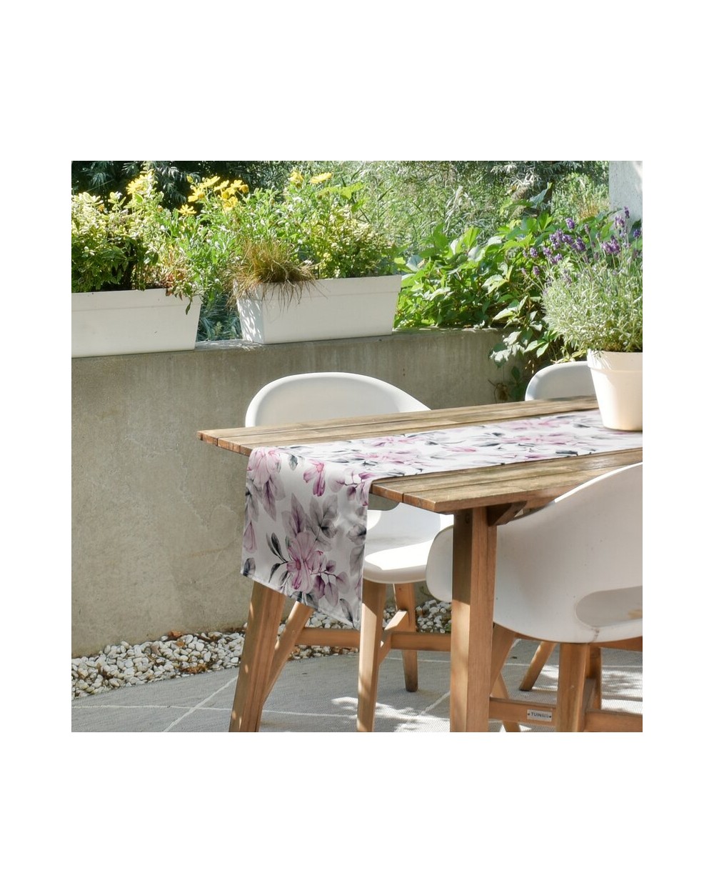 Bieżnik ogrodowy wodoodporny 40x140 Garden 30B biały/różowy Eurofirany