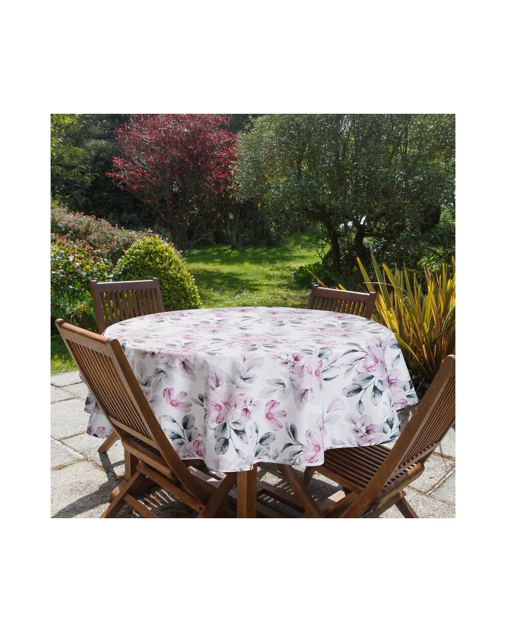Obrus ogrodowy wodoodporny okrągły 150cm Garden 30E biały/różowy Eurofirany