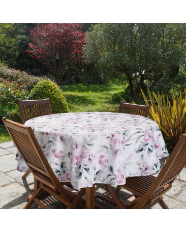 Obrus ogrodowy wodoodporny okrągły 150cm Garden 30E biały/różowy Eurofirany