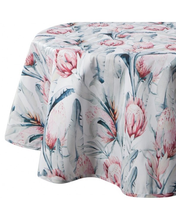 Obrus ogrodowy wodoodporny okrągły 150cm Garden 31E biały/niebieski Eurofirany