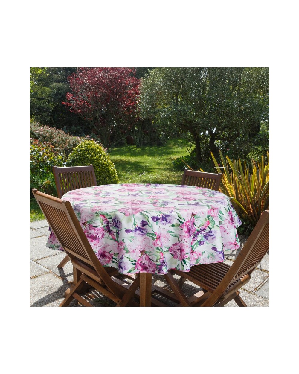 Obrus ogrodowy wodoodporny okrągły 150cm Garden 34E różowy/fioletowy Eurofirany
