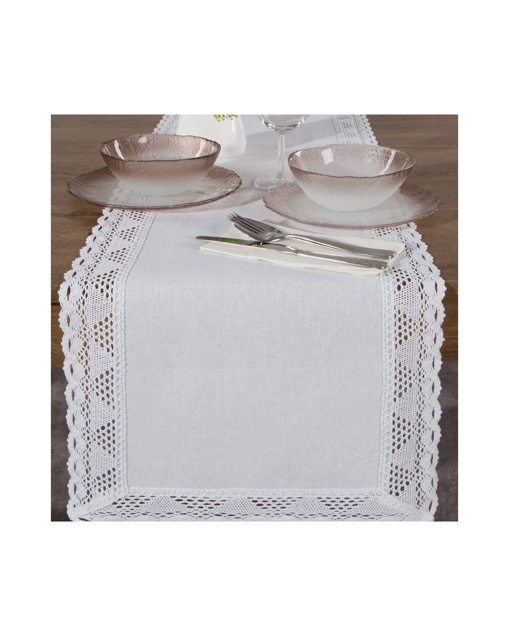 Bieżnik z koronką 35x180 Nataly biały Eurofirany