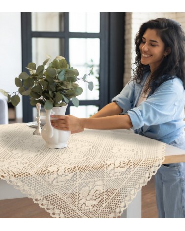 Obrus ażurowy 85x85 Rosaly jasnobeżowy Eurofirany