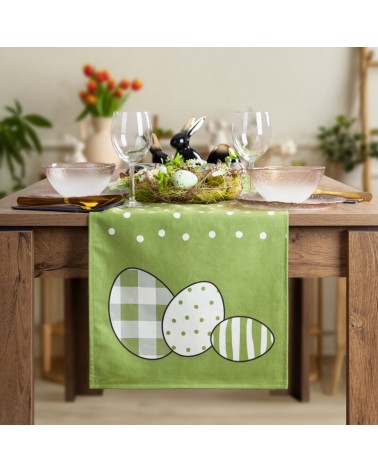 Bieżnik wielkanocny welwetowy 35x140 Wiosna zielony/biały Eurofirany