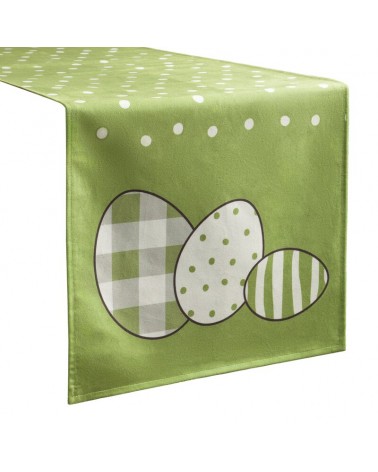 Bieżnik wielkanocny welwetowy 35x140 Wiosna zielony/biały Eurofirany