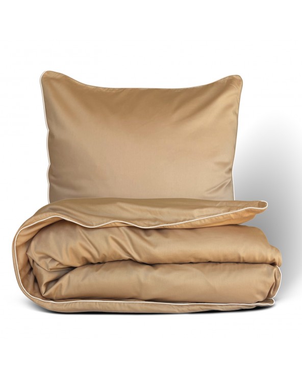 Pościel satyna bawełniana 140x200 + 1x70x80 Gold Line beżowa Matex