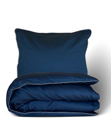 Pościel satyna bawełniana 140x200 + 1x70x80 Gold Line granatowa Matex