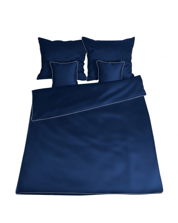 Pościel satyna bawełniana 160x200 + 2x70x80 Gold Line granatowa Matex