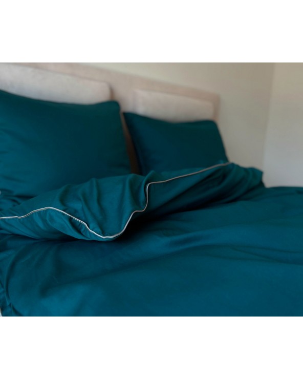 Pościel satyna bawełniana 200x220 + 2x70x80 Gold Line ciemnozielona Matex